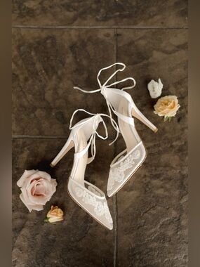 La Belle Ivory Lace Cross-Strap Pointed Toe Pump